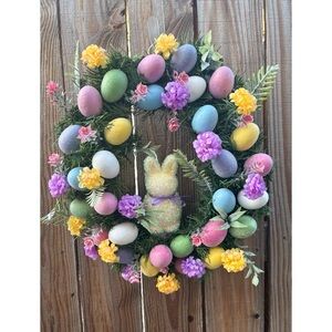 Easter Spring Eggs and Bunny Cute Colorful Wreath Handmade Home Decor
